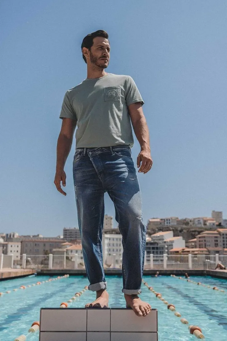 Homme Le Temps des Cerises Coupe Relax-1998 Basic 7/8Eme Jeans Vintage Destroy Bleu N°2