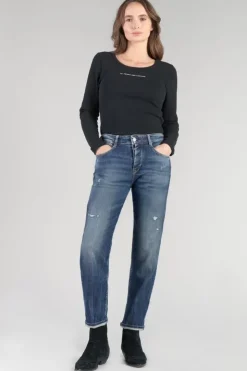 Femme Le Temps des Cerises Coupe Mom-Bambino 400/17 Mom Taille Haute 7/8Eme Jeans Destroy Bleu N°2