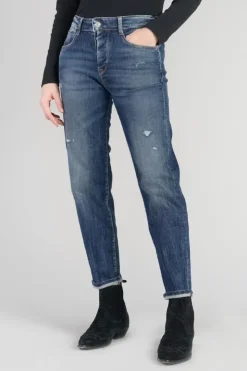 Femme Le Temps des Cerises Coupe Mom-Bambino 400/17 Mom Taille Haute 7/8Eme Jeans Destroy Bleu N°2