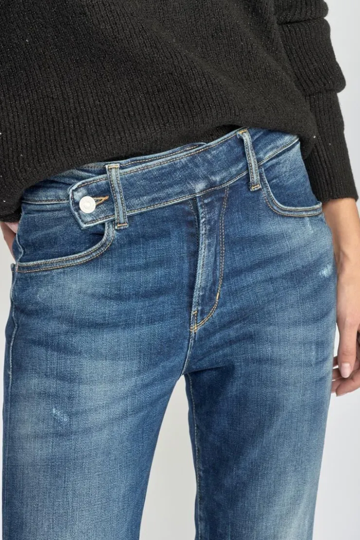 Femme Le Temps des Cerises Coupe Regular-Basic 400/17 Mom Taille Haute 7/8Eme Jeans Destroy Bleu N°2