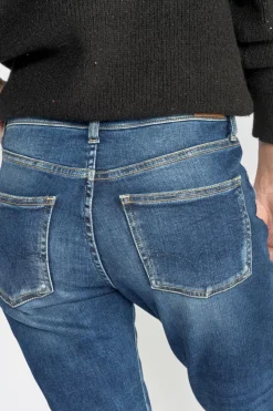 Femme Le Temps des Cerises Coupe Regular-Basic 400/17 Mom Taille Haute 7/8Eme Jeans Destroy Bleu N°2