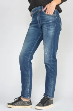 Femme Le Temps des Cerises Coupe Regular-Basic 400/17 Mom Taille Haute 7/8Eme Jeans Destroy Bleu N°2
