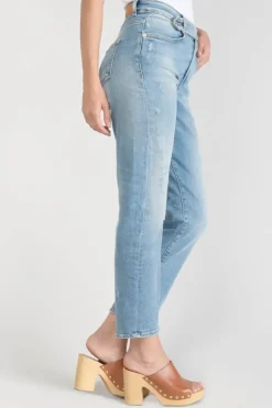 Femme Le Temps des Cerises Coupe Regular-Basic 400/17 Mom Taille Haute 7/8Eme Jeans Destroy Bleu N°4