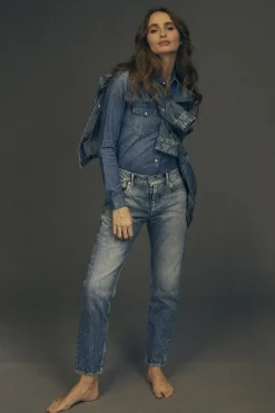 Femme Le Temps des Cerises Coupe Mom-Basic 400/20 Mom Taille Haute 7/8Eme Jeans Bleu N°4