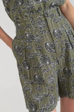 Femme Le Temps des Cerises Shorts & Jupes-Bermuda Fost Kaki A Motif Fleuri