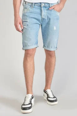 Homme Le Temps des Cerises Bermudas-Bermuda Laredo En Jeans Bleu Clair Delave Destroy