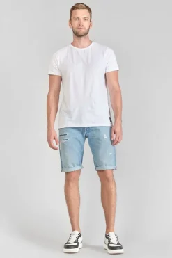 Homme Le Temps des Cerises Bermudas-Bermuda Laredo En Jeans Bleu Clair Delave Destroy