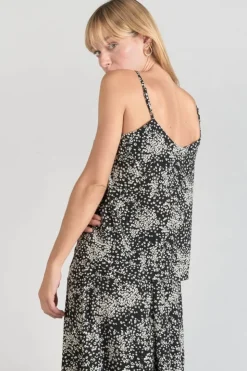 Femme Le Temps des Cerises Tops-Caraco Veronic A Motif Fleuri Noir Et Blanc