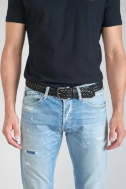 Homme Le Temps des Cerises Ceintures-Ceinture Brazol En Cuir Noir Tresse