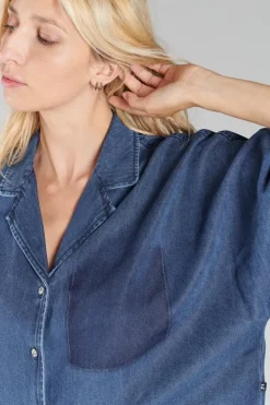 Femme Le Temps des Cerises Chemises-Chemise Alama En Tencel Bleu