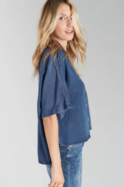 Femme Le Temps des Cerises Chemises-Chemise Alama En Tencel Bleu