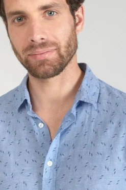 Homme Le Temps des Cerises Chemises-Chemise Arpe En Lin Melange Bleu Ciel