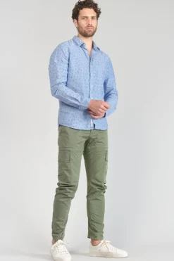 Homme Le Temps des Cerises Chemises-Chemise Arpe En Lin Melange Bleu Ciel