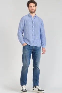 Homme Le Temps des Cerises Chemises-Chemise Bolko En Lin Melange Bleu Ciel