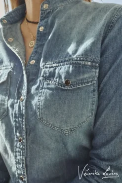 Femme Le Temps des Cerises Chemises Et Vestes-Chemise En Jeans Josy Bleue By Veronika Loubry