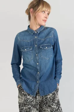 Femme Le Temps des Cerises Chemises Et Vestes-Chemise En Jeans Juanita Bleue