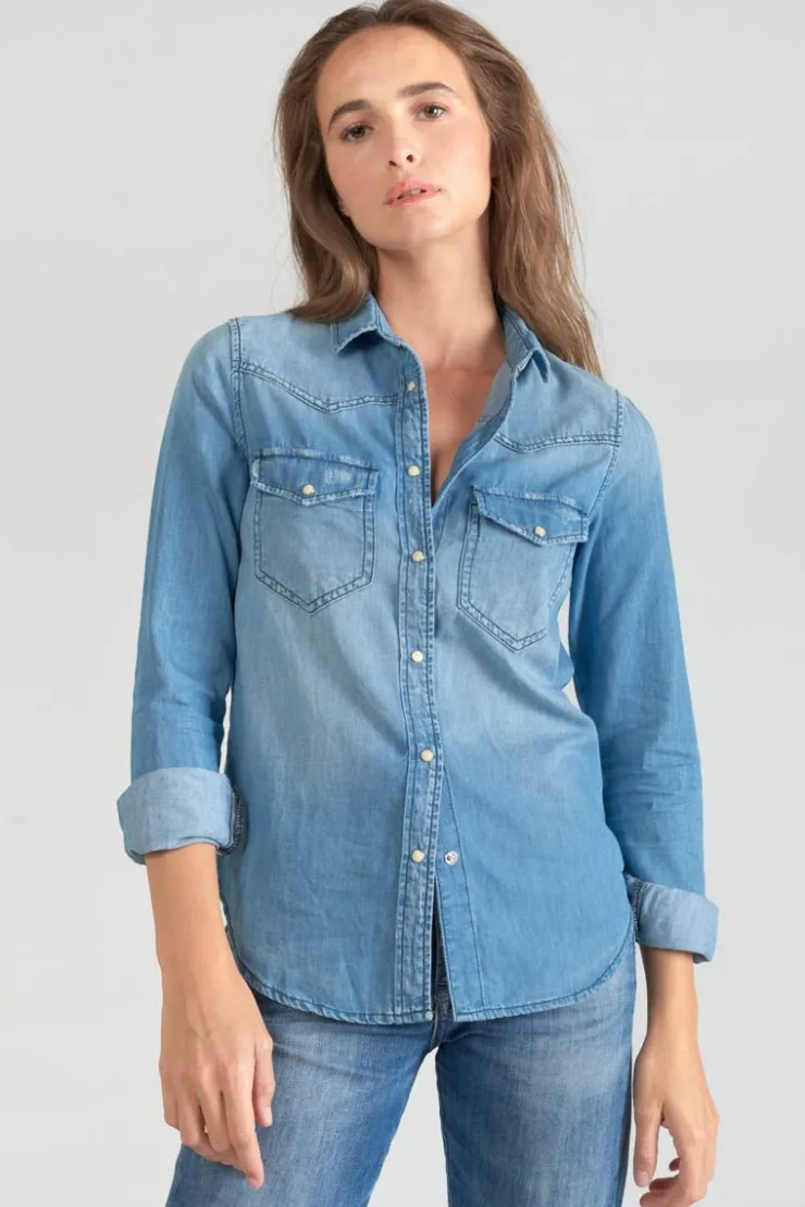 Femme Le Temps des Cerises Chemises Et Vestes-Chemise En Jeans Juanita Bleu Clair