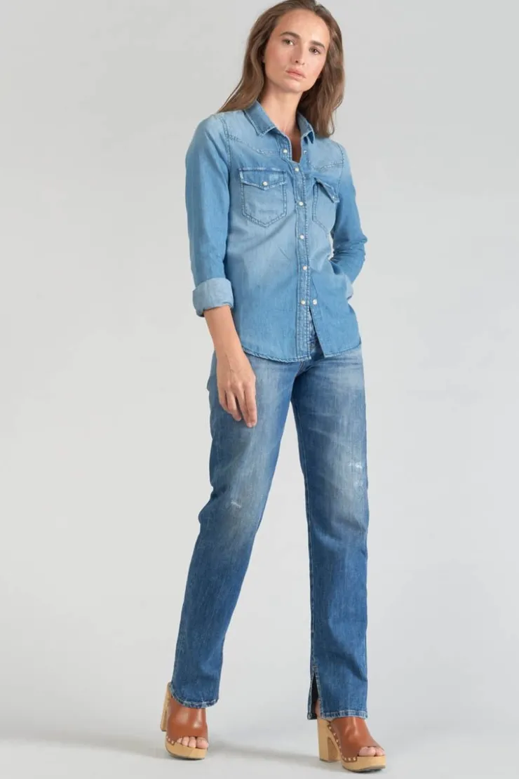 Femme Le Temps des Cerises Chemises Et Vestes-Chemise En Jeans Juanita Bleu Clair