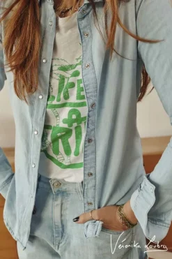 Femme Le Temps des Cerises Chemises Et Vestes-Chemise En Jeans Nude Bleue By Veronika Loubry