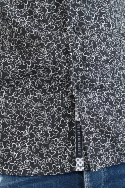 Homme Le Temps des Cerises Chemises-Chemise Fibor A Motif Fleuri Noir Et Blanc