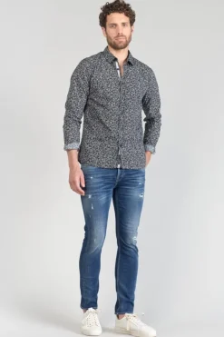 Homme Le Temps des Cerises Chemises-Chemise Fibor A Motif Fleuri Noir Et Blanc
