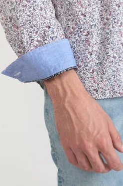 Homme Le Temps des Cerises Chemises-Chemise Flam A Motif Fleuri Rose