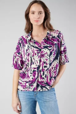 Femme Le Temps des Cerises Chemises-Chemise Gabryel A Motif Jungle Violine