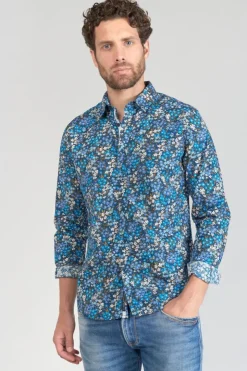 Homme Le Temps des Cerises Chemises-Chemise Griba A Motif Fleuri Bleu