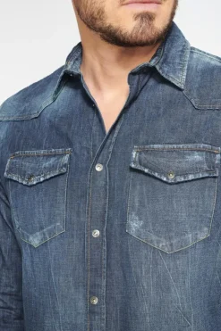 Homme Le Temps des Cerises Chemises Et Vestes-Chemise Juanito En Jeans Bleu