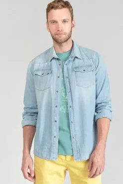 Homme Le Temps des Cerises Chemises Et Vestes-Chemise Juanito En Jeans Bleu Clair