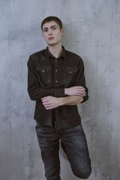 Homme Le Temps des Cerises Chemises Et Vestes-Chemise Juanito En Jeans Noir Delave