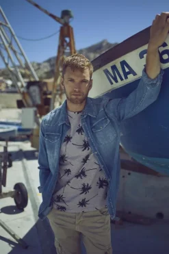 Homme Le Temps des Cerises Chemises Et Vestes-Chemise Juanito En Jeans Bleu Delave