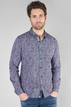 Homme Le Temps des Cerises Chemises-Chemise Retil Bleu Marine A Motif