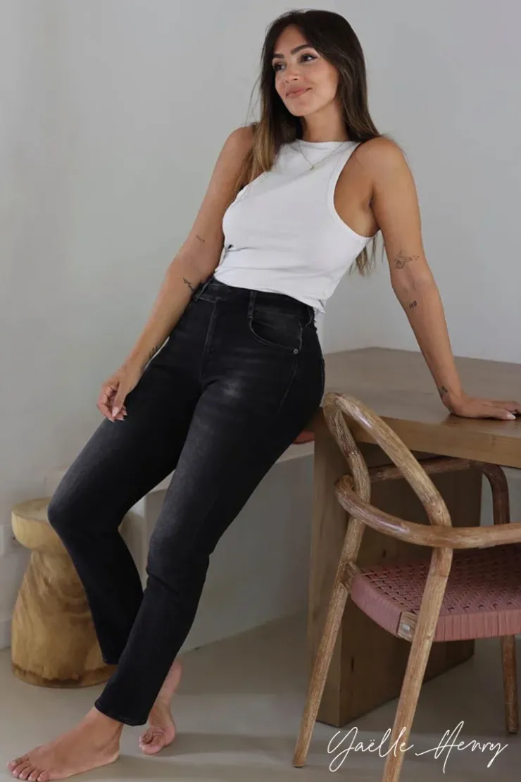 Femme Le Temps des Cerises Coupe Regular-Collab @Yaelle_Henry Henry 400/17 Mom Taille Haute 7/8Eme Jeans Noir N°1
