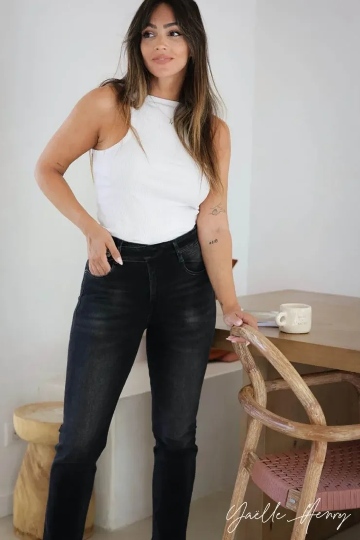Femme Le Temps des Cerises Coupe Regular-Collab @Yaelle_Henry Henry 400/17 Mom Taille Haute 7/8Eme Jeans Noir N°1
