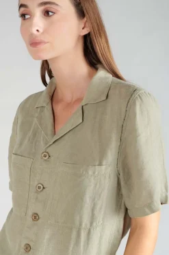 Femme Le Temps des Cerises Combinaisons-Combi-Short Barasse En Lin Kaki Clair