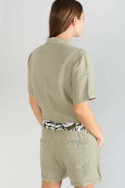 Femme Le Temps des Cerises Combinaisons-Combi-Short Barasse En Lin Kaki Clair