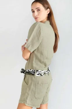 Femme Le Temps des Cerises Combinaisons-Combi-Short Barasse En Lin Kaki Clair