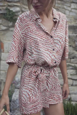 Femme Le Temps des Cerises Shorts & Jupes-Combi-Short Zely A Motif Orange Et Noir