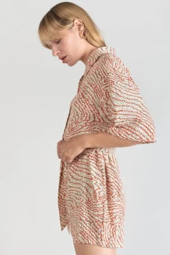 Femme Le Temps des Cerises Shorts & Jupes-Combi-Short Zely A Motif Orange Et Noir