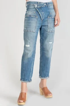 Femme Le Temps des Cerises Coupe Boyfit-Cosy Pocket Boyfit 7/8Eme Jeans Destroy Bleu N°4