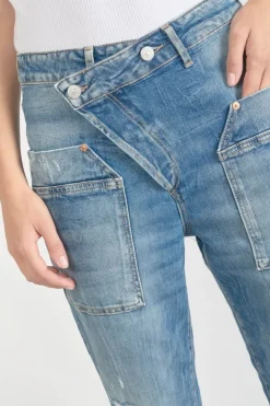 Femme Le Temps des Cerises Coupe Boyfit-Cosy Pocket Boyfit 7/8Eme Jeans Destroy Bleu N°4