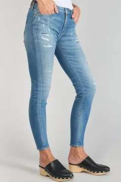 Femme Le Temps des Cerises Coupe Skinny-Dames Power Skinny 7/8Eme Jeans Destroy Bleu N°4
