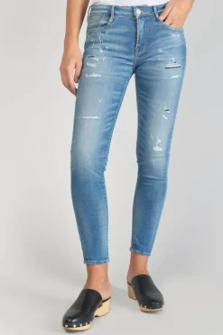 Femme Le Temps des Cerises Coupe Skinny-Dames Power Skinny 7/8Eme Jeans Destroy Bleu N°4