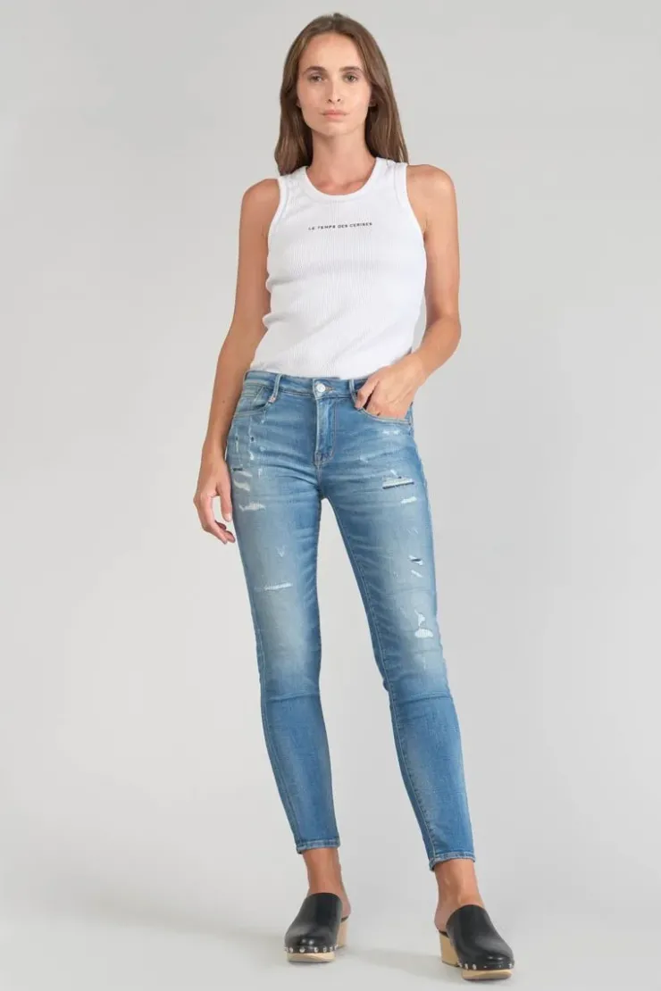 Femme Le Temps des Cerises Coupe Skinny-Dames Power Skinny 7/8Eme Jeans Destroy Bleu N°4