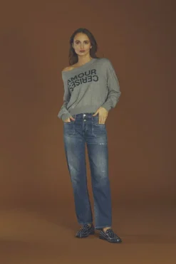 Femme Le Temps des Cerises Coupe Mom-Fafa 400/18 Mom Taille Haute 7/8Eme Jeans Destroy Bleu N°3