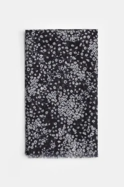 Femme Le Temps des Cerises Écharpes & Foulards-Foulard Jadida A Motif Fleuri Noir Et Blanc