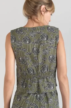 Femme Le Temps des Cerises Tops-Gilet Gish Kaki A Motif Fleuri