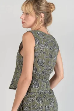 Femme Le Temps des Cerises Tops-Gilet Gish Kaki A Motif Fleuri