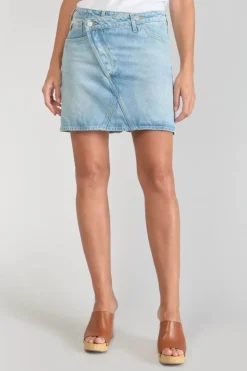 Femme Le Temps des Cerises Coupe Criss Cross-Jupe Alofi En Jeans Bleu Clair